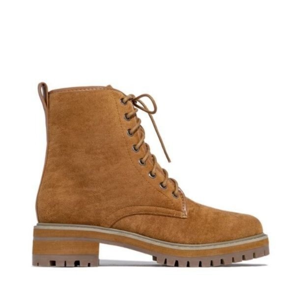 Chestnut Vegan Suede Lace Up Lug Sole Boots - Picture 5 of 5